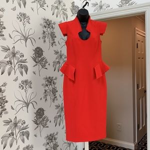 Basler red dress unique necklace flatters waist